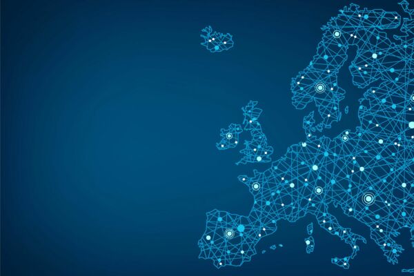 Die Abbildung zeigt die Grenzen Europas, in denen alle Metropolen dicht miteinander vernetzt sind.